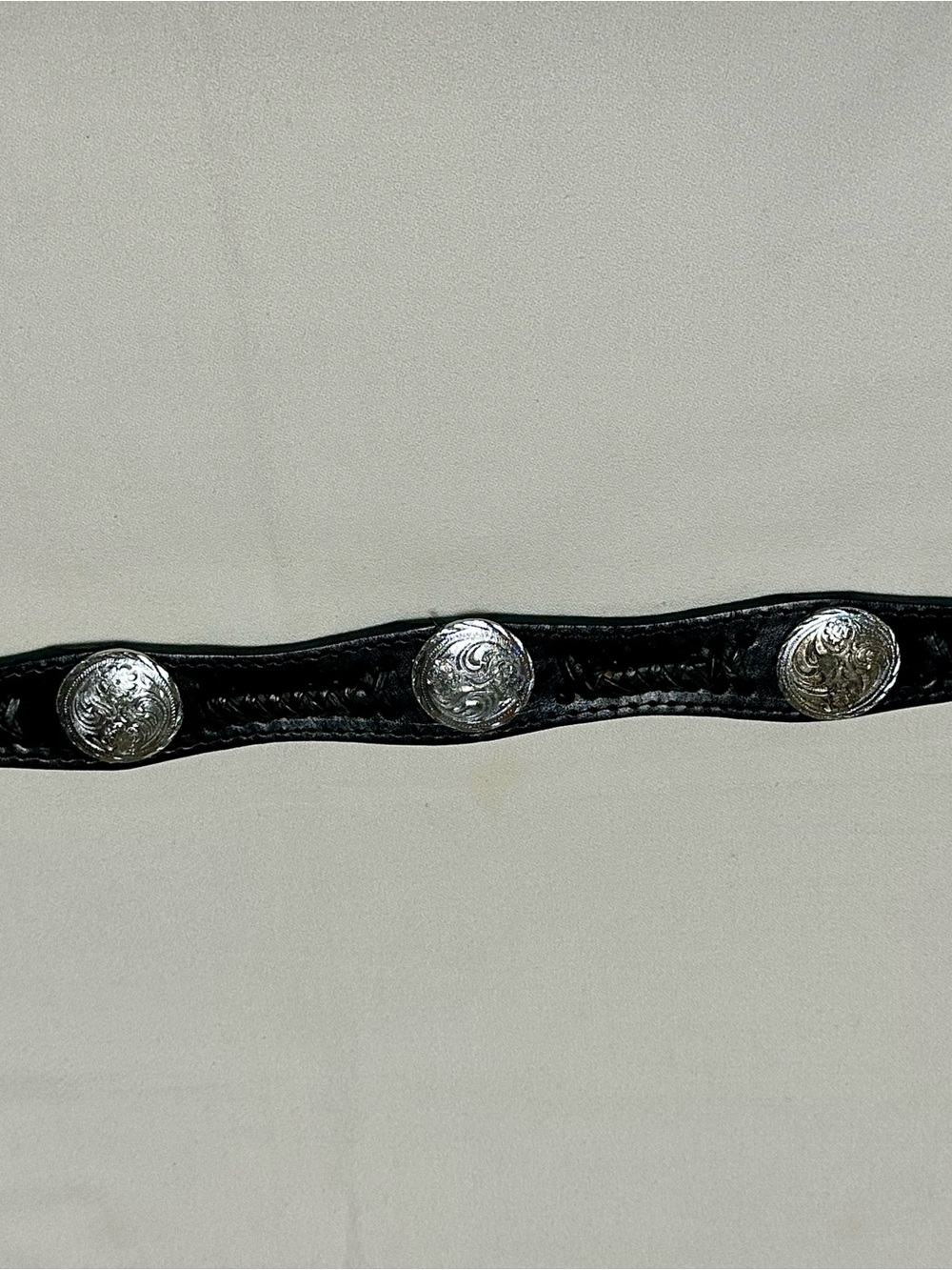 Black Tooled Leather Studded Belt with Silver Conchos - Men's Accessory